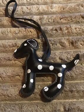 Black and white polka dot leather dog charm